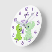 ベビーの恐竜および蝶 ラウンド壁時計 (傾斜)