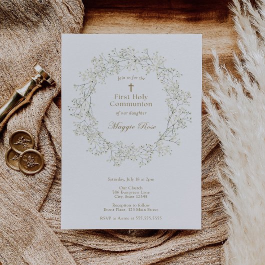 ベビーの息の花の最初の聖餐式 招待状