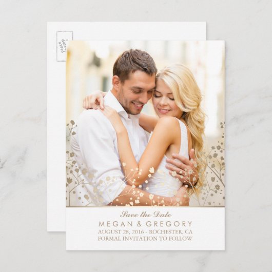 ベビーの息の金ゴールドと白い写真は日付を保存 案内ポストカード (正面/裏面)