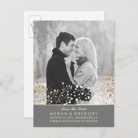 ベビーの息の金ゴールドフォイル写真は日付を保存 案内ポストカード (正面/裏面)