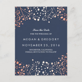 ベビーの息バラ金ゴールドフローラ海軍の日付を保存 案内ポストカード