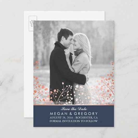 ベビーの息バラ金ゴールド効果写真の保存日付 案内ポストカード (正面/裏面)