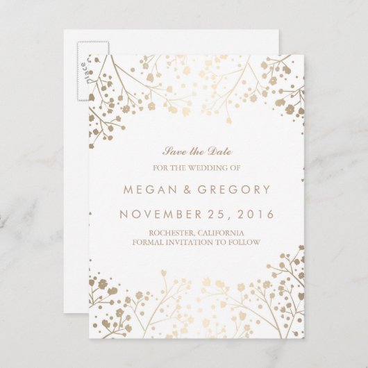 ベビーの息金ゴールドフォイル効果は日付を保存 案内ポストカード (正面/裏面)