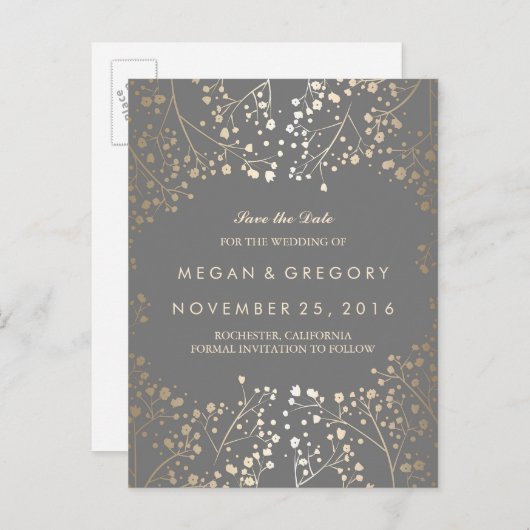 ベビーの息金ゴールド箔は日付を保存 案内ポストカード (正面/裏面)