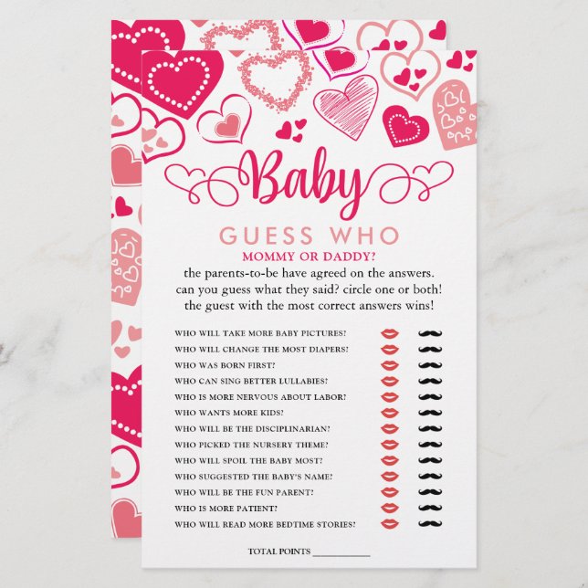 "ベビーの愛"バレンタインデー赤ちゃんシャワー推測 (正面/裏面)