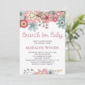 ベビーの招待状のためのピンクおよび青い花のブランチ 招待状 (スタンド正面)