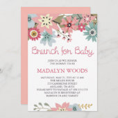 ベビーの招待状のためのピンクおよび青い花のブランチ 招待状 (正面/裏面)