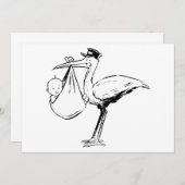 ベビーの招待状を握っているこうのとり 招待状 (正面/裏面)