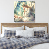 ベビーの揺祈りかごによる守護天使 キャンバスプリント (インサイチュ (寝室))