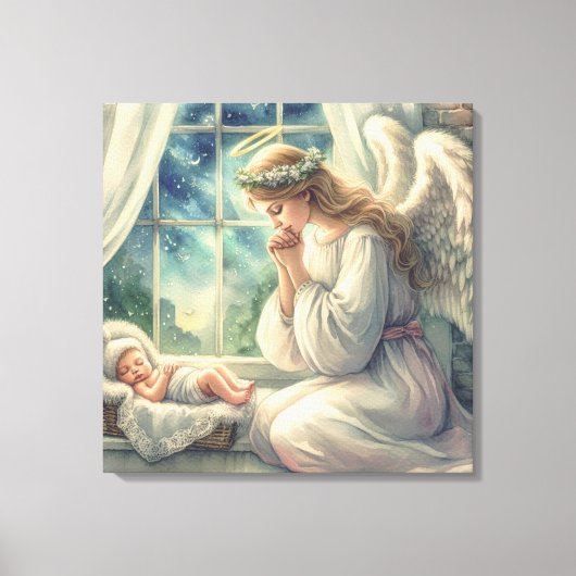 ベビーの揺祈りかごによる守護天使 キャンバスプリント (正面)