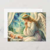 ベビーの揺祈りかごによる守護天使 ポストカード (正面/裏面)
