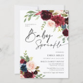 ベビーの散水、ボホバーガンディ赤面ベビーシャワー 招待状 (正面)