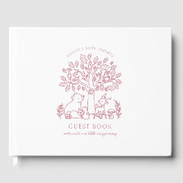 ベビーの旅ピンクのウッドランド動物の赤ちゃんシャワー ゲストブック