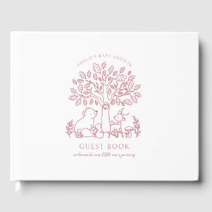 ベビーの旅ピンクのウッドランド動物の赤ちゃんシャワー ゲストブック