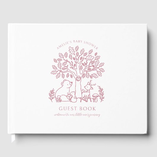 ベビーの旅ピンクのウッドランド動物の赤ちゃんシャワー ゲストブック (正面)