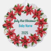ベビーの最初のクリスマス2025ポインセチアリース オーナメントカード (裏面)