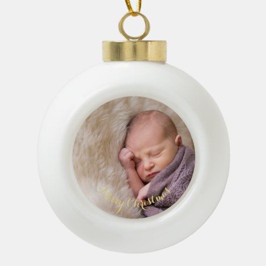 ベビーの最初のフォトエレガント金ゴールド文字のカスタム作成 セラミックボールオーナメント (正面)