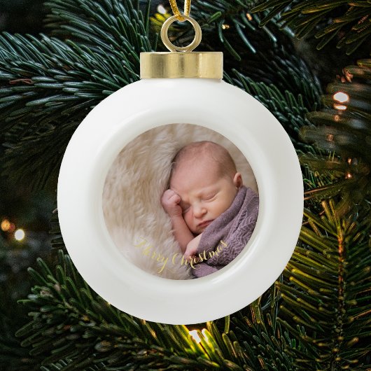 ベビーの最初のフォトエレガント金ゴールド文字のカスタム作成 セラミックボールオーナメント