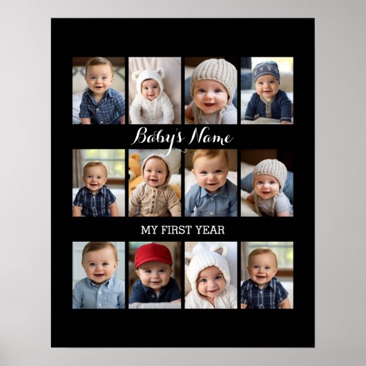 ベビーの最初の年のコラージュの背景色の変更 ポスター (正面)