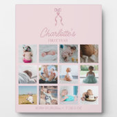 ベビーの最初の年の写真誕生統計ピンクボウ フォトプラーク (正面)