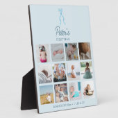 ベビーの最初の年の写真誕生統計ブルーボウ フォトプラーク (側面)