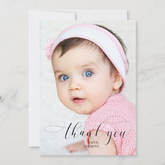 ベビーの最初の誕生日ありがとうエレガントスクリプトスワッシュ サンキューカード (正面)