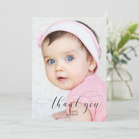 ベビーの最初の誕生日ありがとうエレガントスクリプトスワッシュ サンキューカード (スタンド正面)