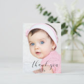 ベビーの最初の誕生日ありがとうエレガントスクリプトスワッシュ ポストカード (スタンド正面)