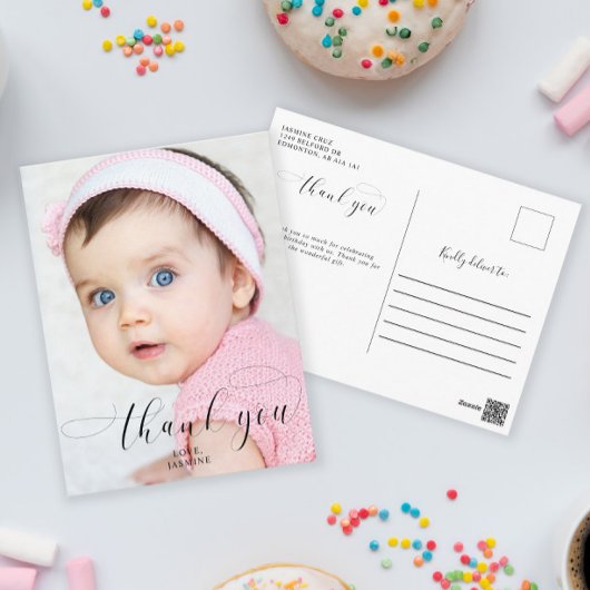 ベビーの最初の誕生日ありがとうエレガントスクリプトスワッシュ ポストカード