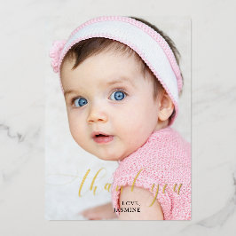 ベビーの最初の誕生日ありがとうエレガントスクリプトスワッシュ 箔シーズンカード