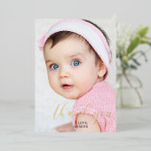 ベビーの最初の誕生日ありがとうエレガントスクリプトスワッシュ 箔シーズンカード (立ち正面)