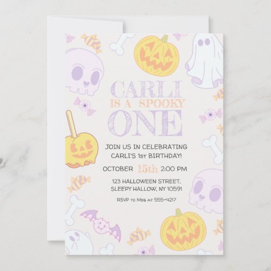 ベビーの最初の誕生日ハローウィンパーティ招待状 招待状 (正面)