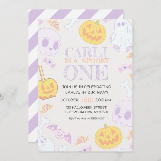 ベビーの最初の誕生日ハローウィンパーティ招待状 招待状 (正面/裏面)