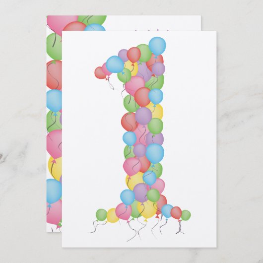 ベビーの最初の誕生日パーティーバルーンカスタム招待状 招待状 (正面/裏面)