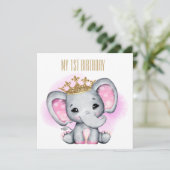 ベビーの最初の誕生日プリンセスゾウ 招待状 (スタンド正面)