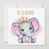 ベビーの最初の誕生日プリンセスゾウ 招待状 (正面)