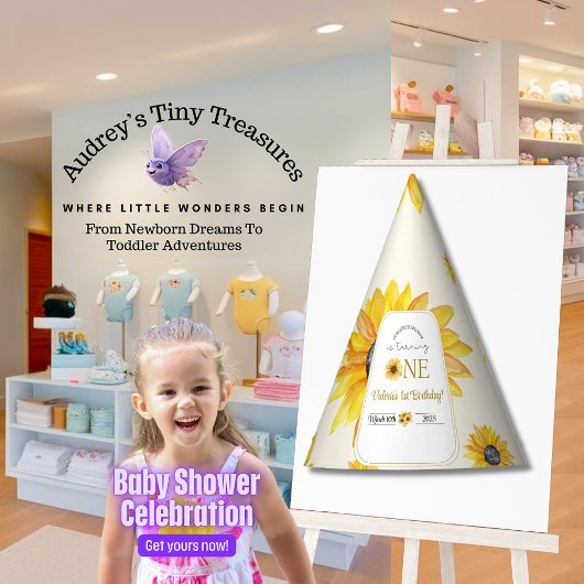 ベビーの最初の誕生日 – 私たちの小さなひまわり パーティーハット