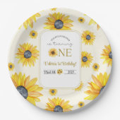 ベビーの最初の誕生日 – 私たちの小さなひまわり ペーパープレート (正面)