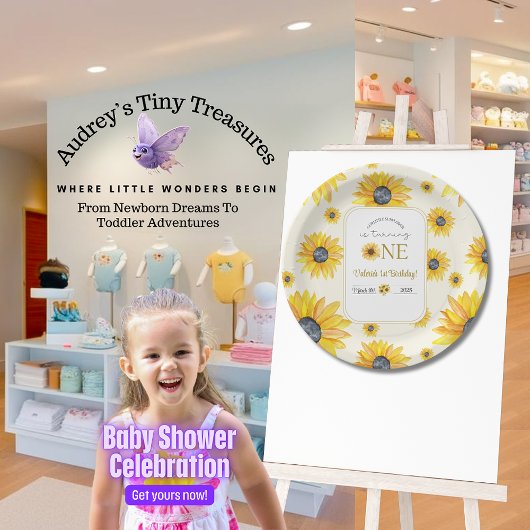 ベビーの最初の誕生日 – 私たちの小さなひまわり ペーパープレート