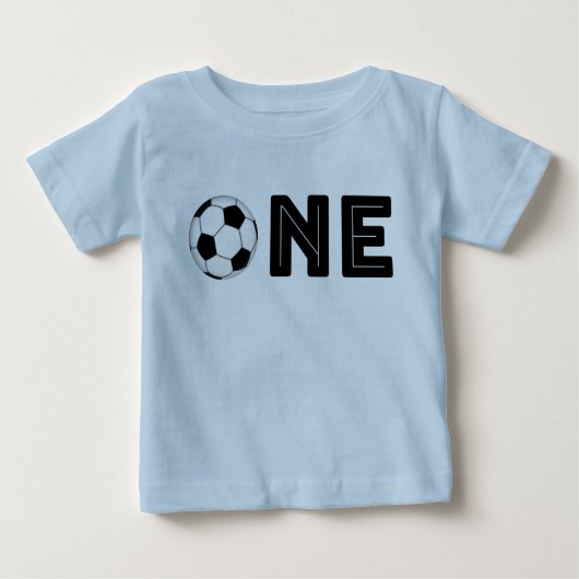 ベビーの最初誕生日のサッカーのテーマのワイシャツ ベビーTシャツ (正面)