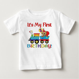ベビーの最初誕生日の列車 ベビーTシャツ