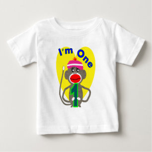 ベビーの最初誕生日"私は1つの"ソックス猿のデザインです ベビーTシャツ