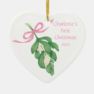 ベビーの最初Christmas~Mistletoeのオーナメント(女の子) セラミックオーナメント