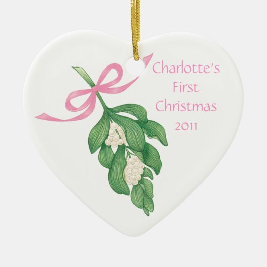 ベビーの最初Christmas~Mistletoeのオーナメント(女の子) セラミックオーナメント (正面)