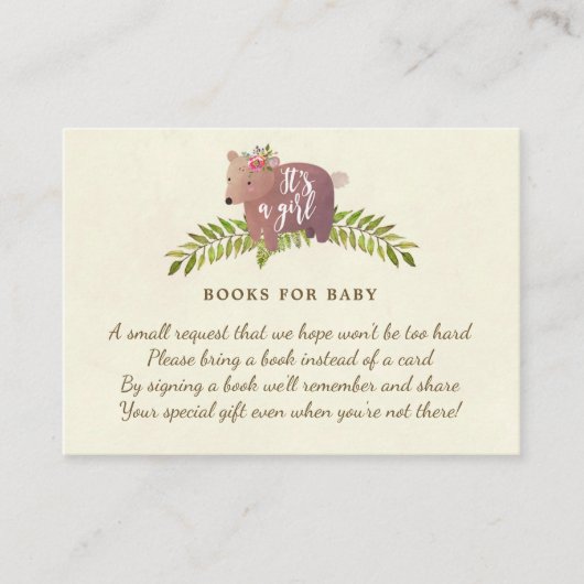 ベビーの本の要求のための本はかわいいくまの女の子を梳きます エンクロージャーカード (正面)