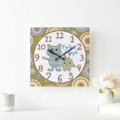 ベビーの柱時計をかいま見ている小さいモンスター スクエア壁時計 (ホーム)