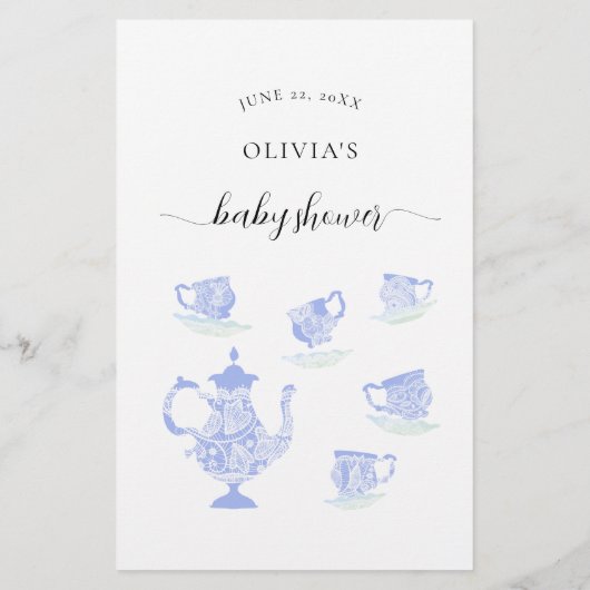 ベビーの機能を推測お茶のパーティー男の子ベイビーシャワー チラシ (裏面)