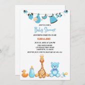 ベビーの水彩服&おもちゃベビーシャワー 招待状 (正面/裏面)
