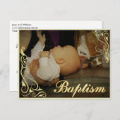 ベビーの洗礼の金ゴールドの装飾およびタイポグラフィの上敷 案内ポストカード (正面/裏面)