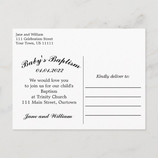 ベビーの洗礼の金ゴールドの装飾およびタイポグラフィの上敷 案内ポストカード (裏面)